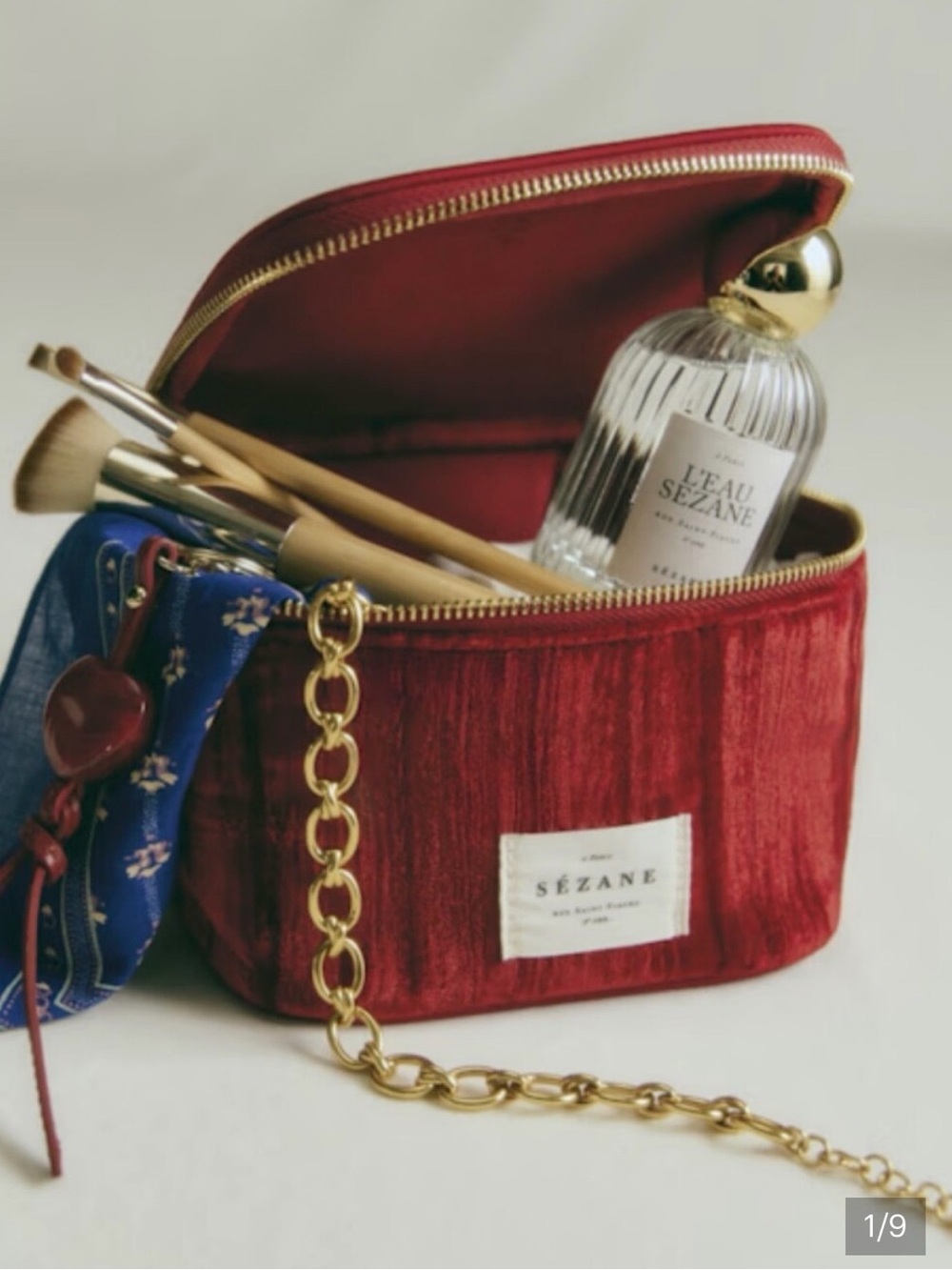 Sézane Red Velvet Zip Cosmetic Pouch